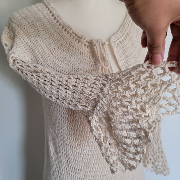 Nicole Miller Linen-Cotton Blend Crochet Transparent Swimsuit Cover-Up Small - Picture 6 of 10